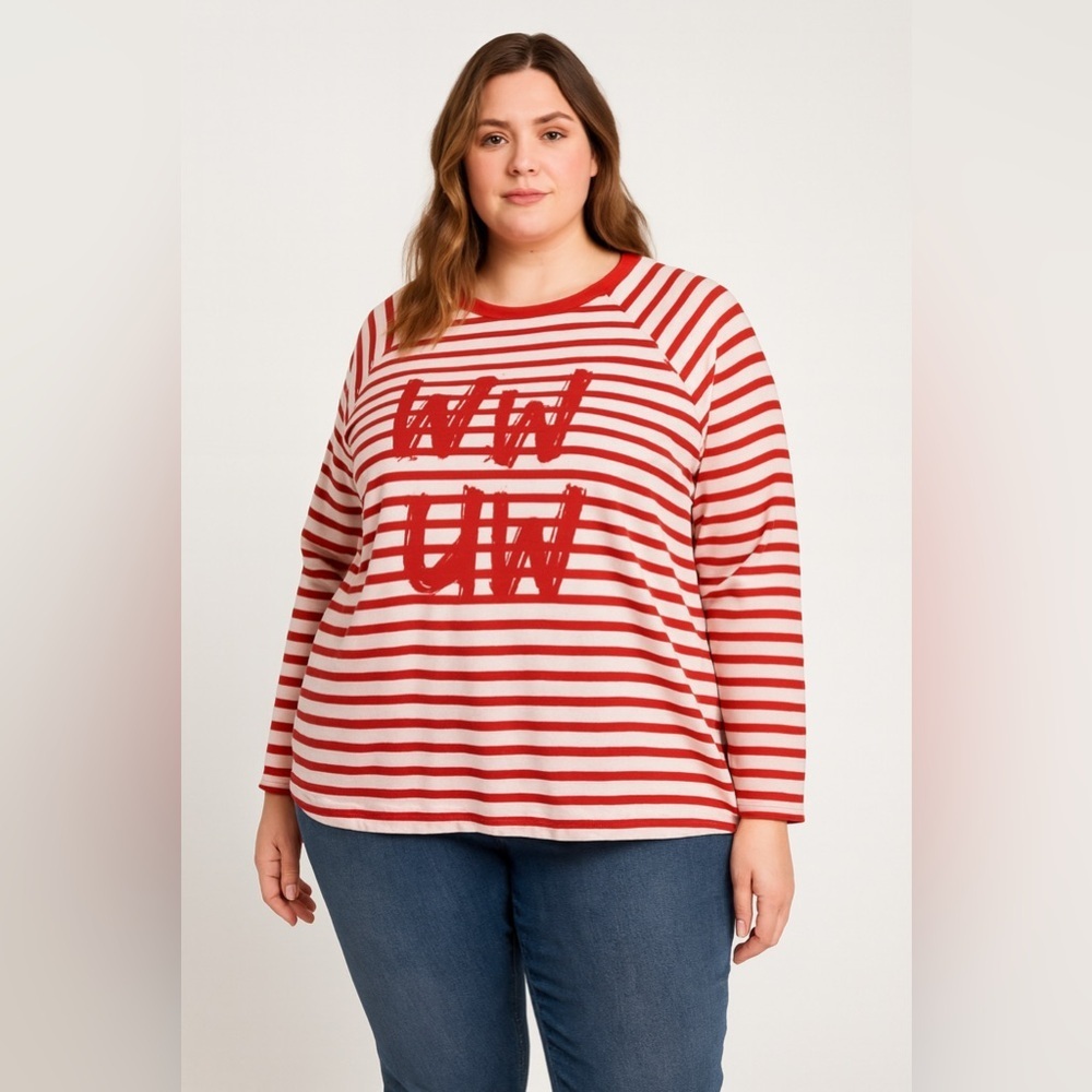 Zizzi Women's White Red Striped Pullover Sweatshirt Top Sz US 16 XL NWT Nautical